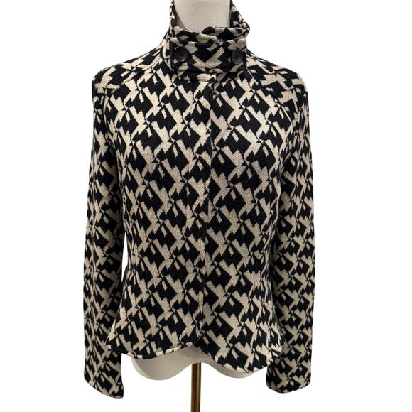Diane von Furstenberg Geometric Knit Cardigan Jacket Black White Wool Blend 12 - Picture 1 of 9